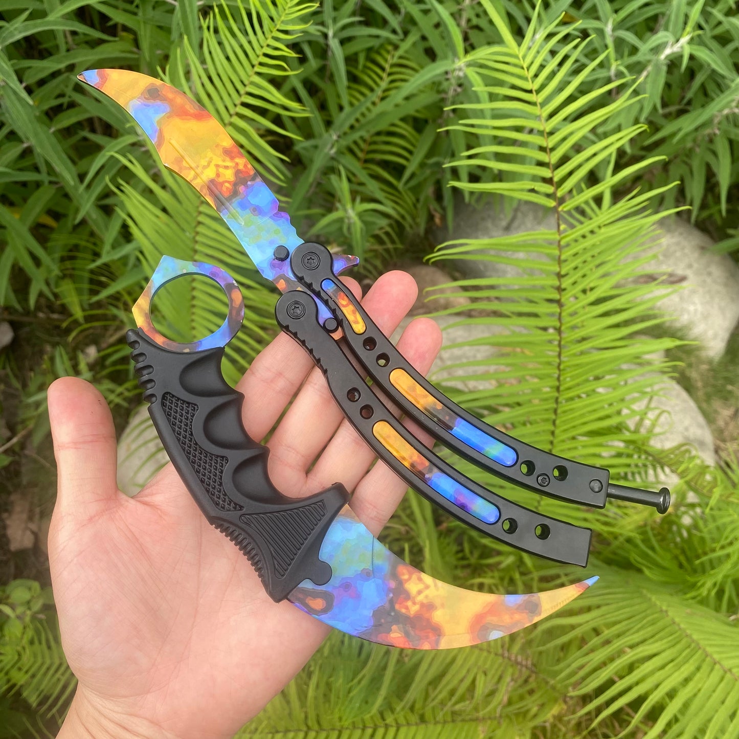 Case Hardened Blunt Blade Karambit Trainer & Balisong Trainer 2 in 1 Pack Gift Box
