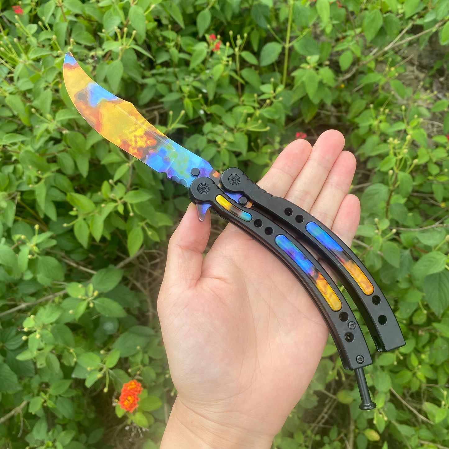 Case Hardened Blunt Blade Karambit Trainer & Balisong Trainer 2 in 1 Pack Gift Box