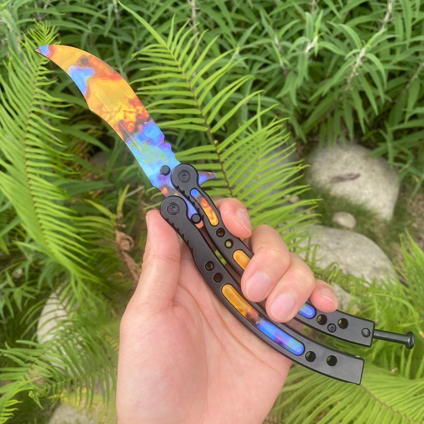 Case Hardened Blunt Blade Karambit Trainer & Balisong Trainer 2 in 1 Pack Gift Box