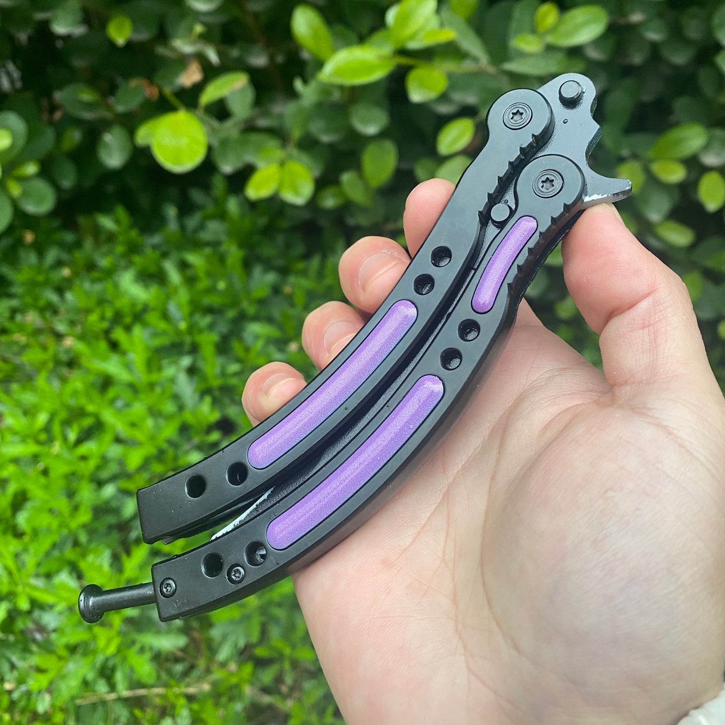 CSGO Ultraviolet Knife Balisong Blunt Blade Trainer Metal Replica