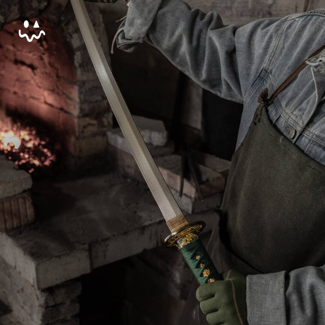 102cm/40.6"Handmade Green Katana Samurai Sword with Polished Rayskin Scabbard Green Cord Wrap