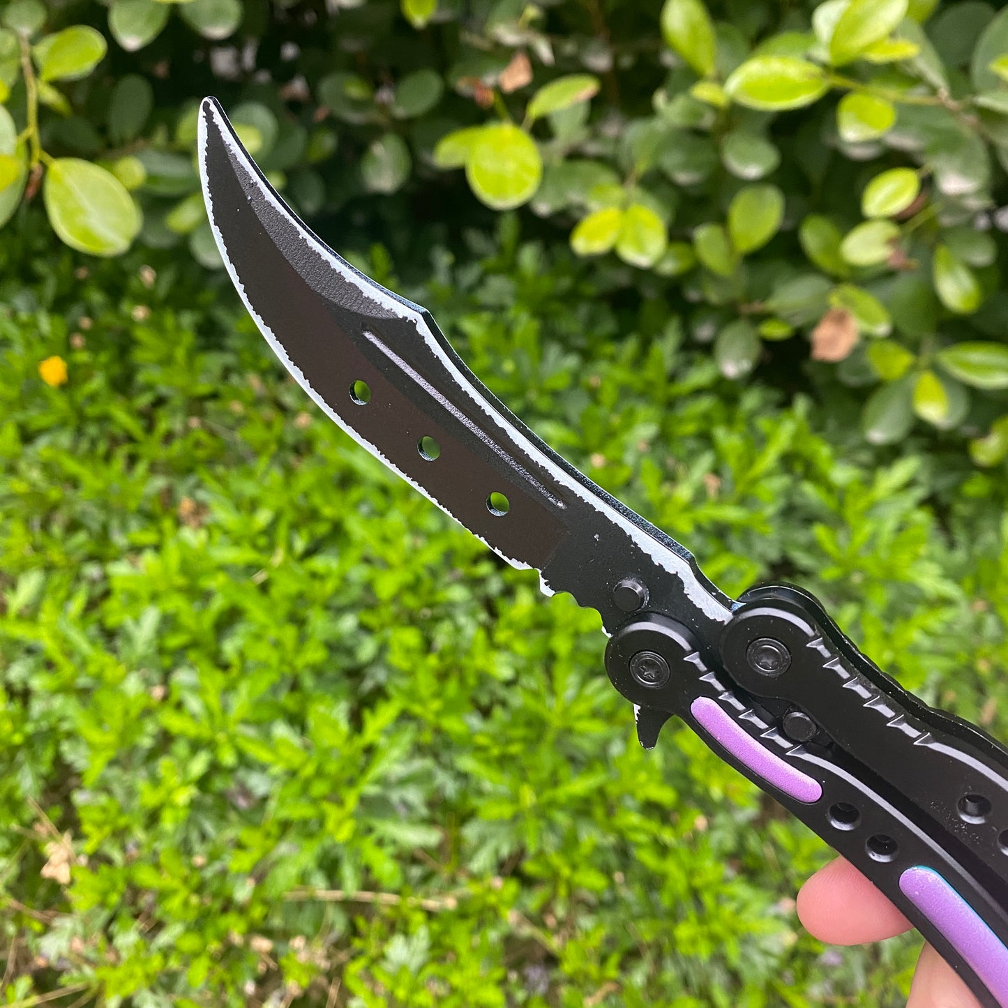 CSGO Ultraviolet Knife Balisong Blunt Blade Trainer Metal Replica