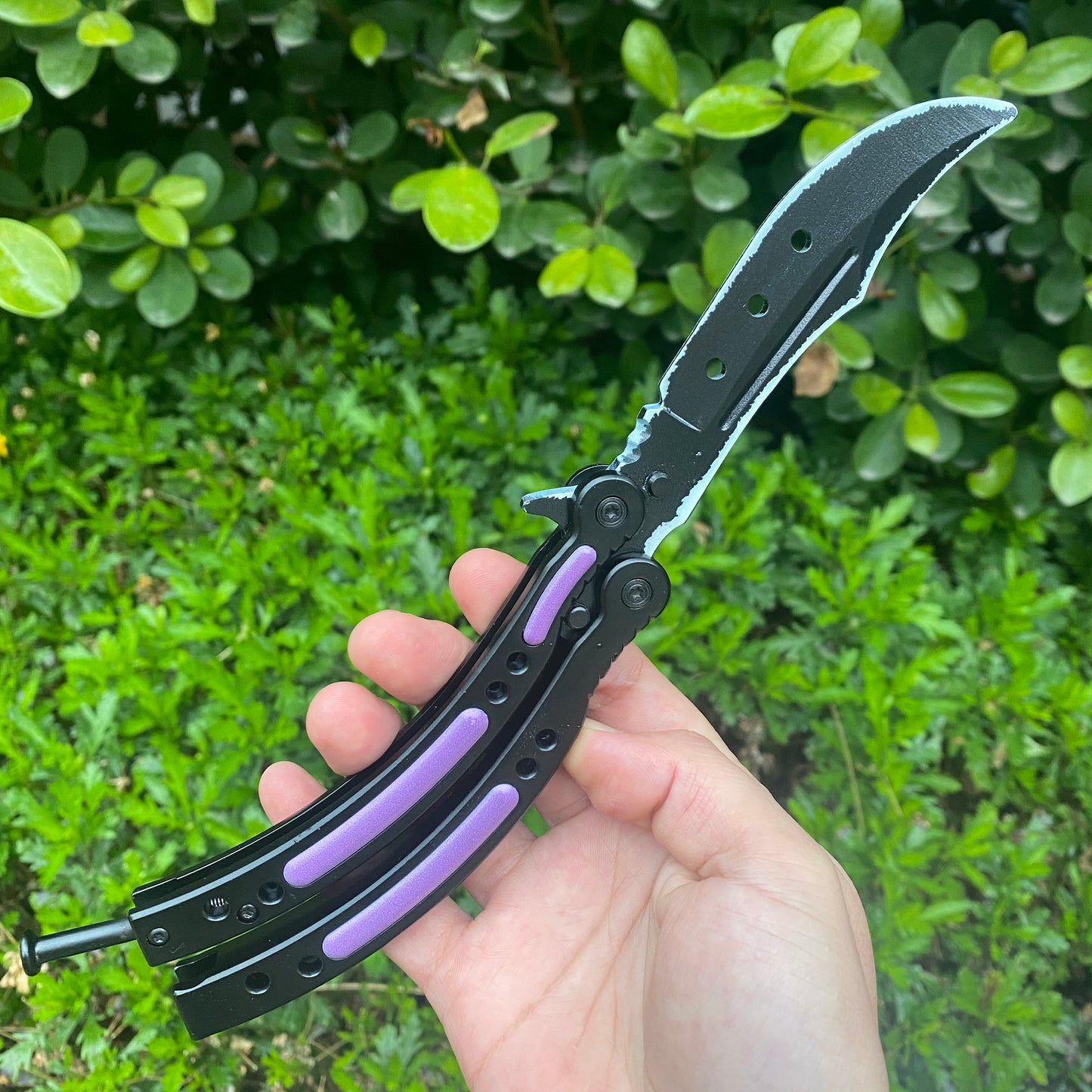 CSGO Ultraviolet Knife Balisong Blunt Blade Trainer Metal Replica