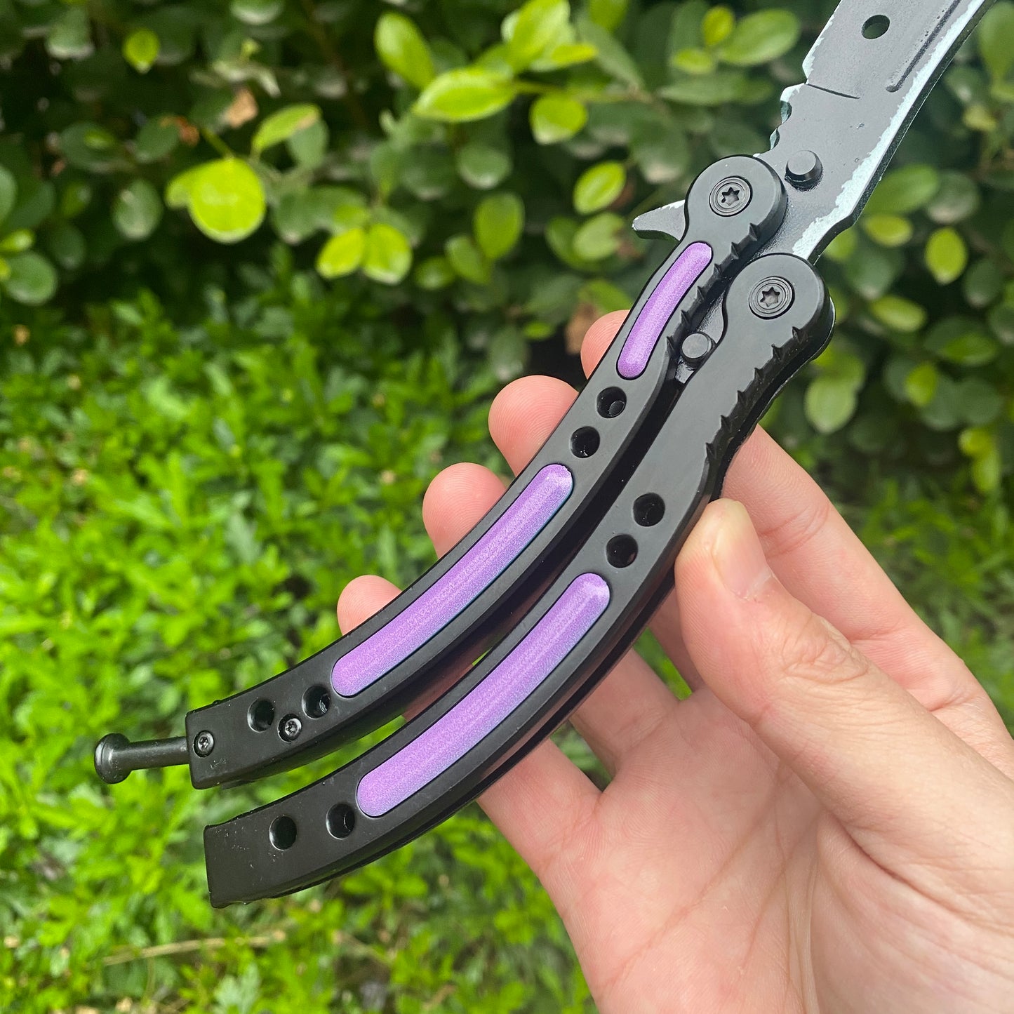 CSGO Ultraviolet Knife Balisong Blunt Blade Trainer Metal Replica