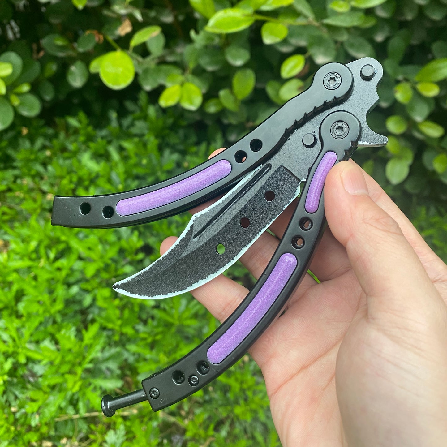 CSGO Ultraviolet Knife Balisong Blunt Blade Trainer Metal Replica