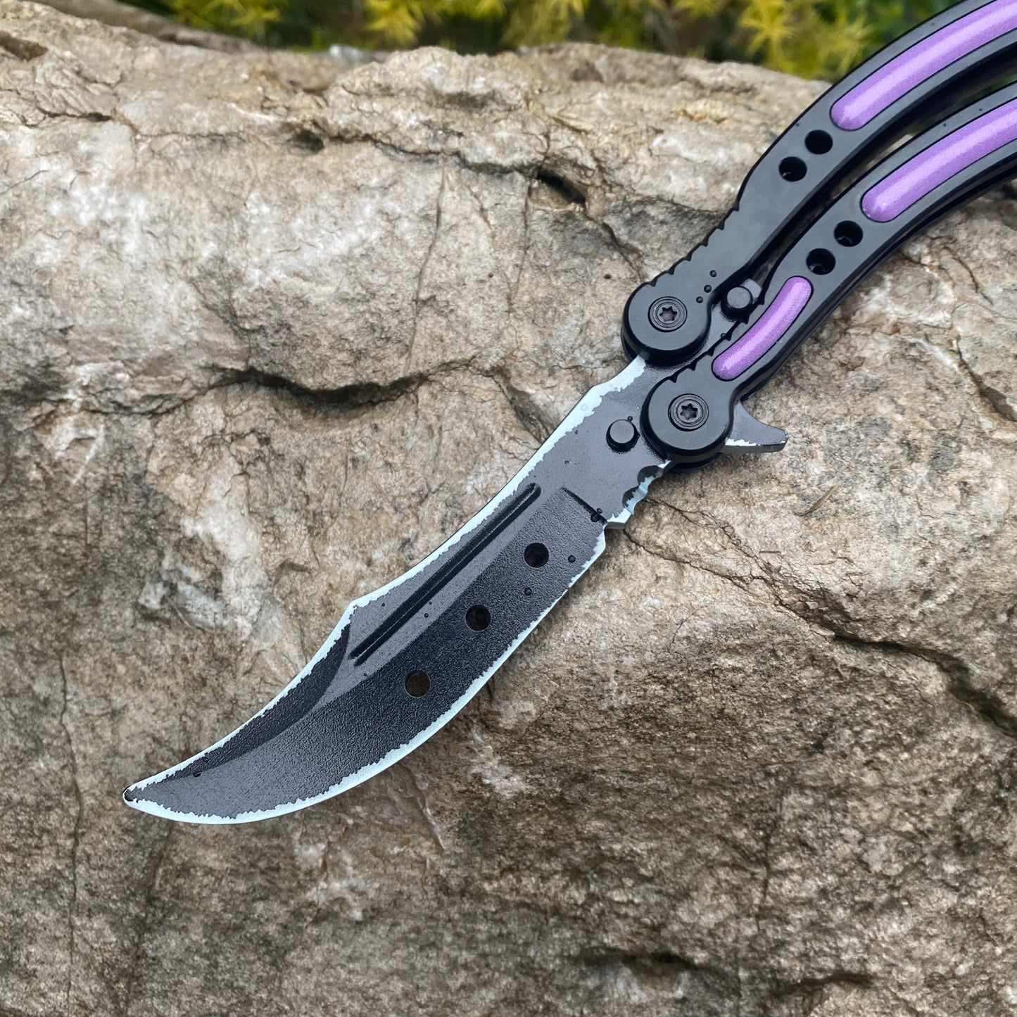 CSGO Ultraviolet Knife Balisong Blunt Blade Trainer Metal Replica