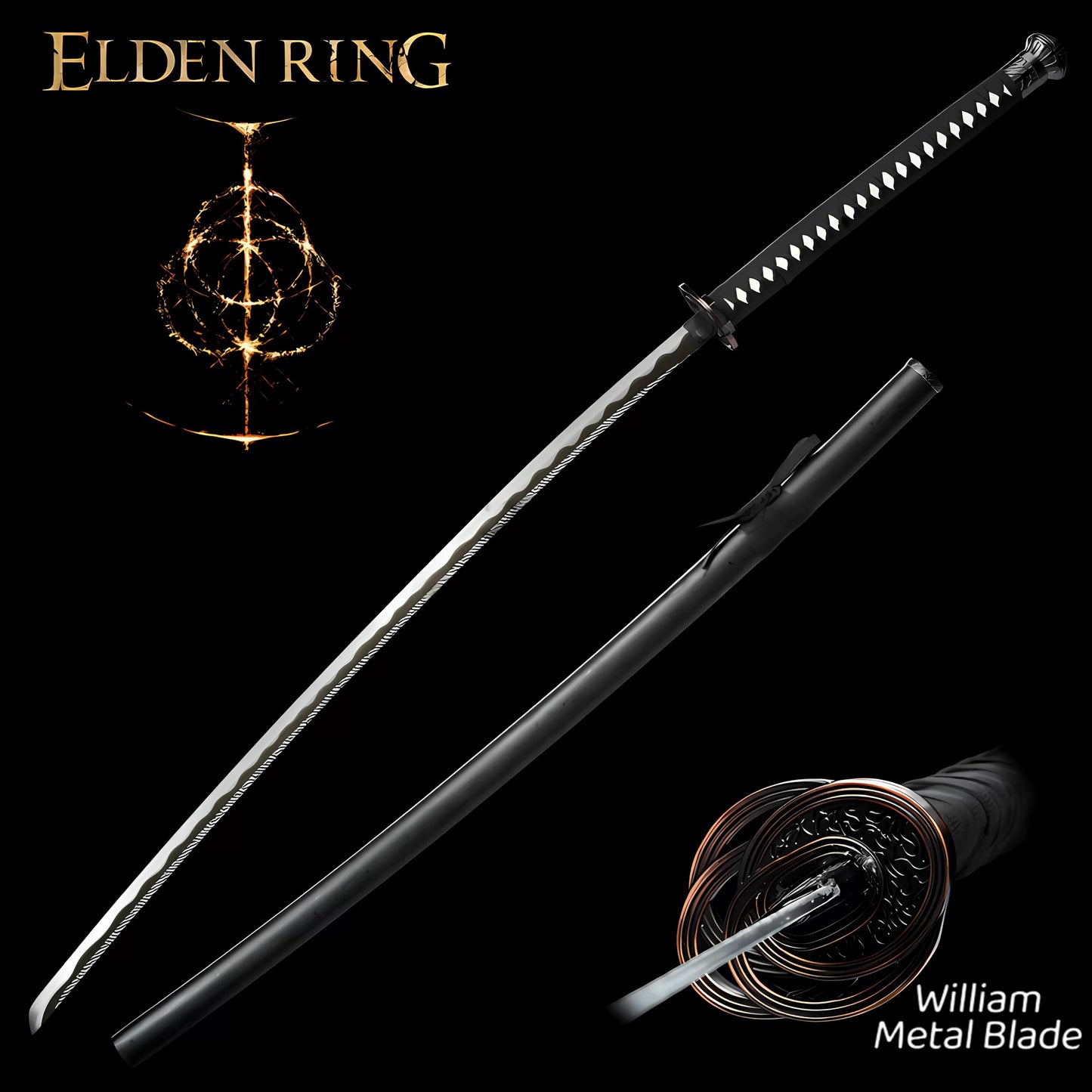 1:1 Life-Size Metal Replica Moonveil Katana Blunt Blade 130CM/51.1"