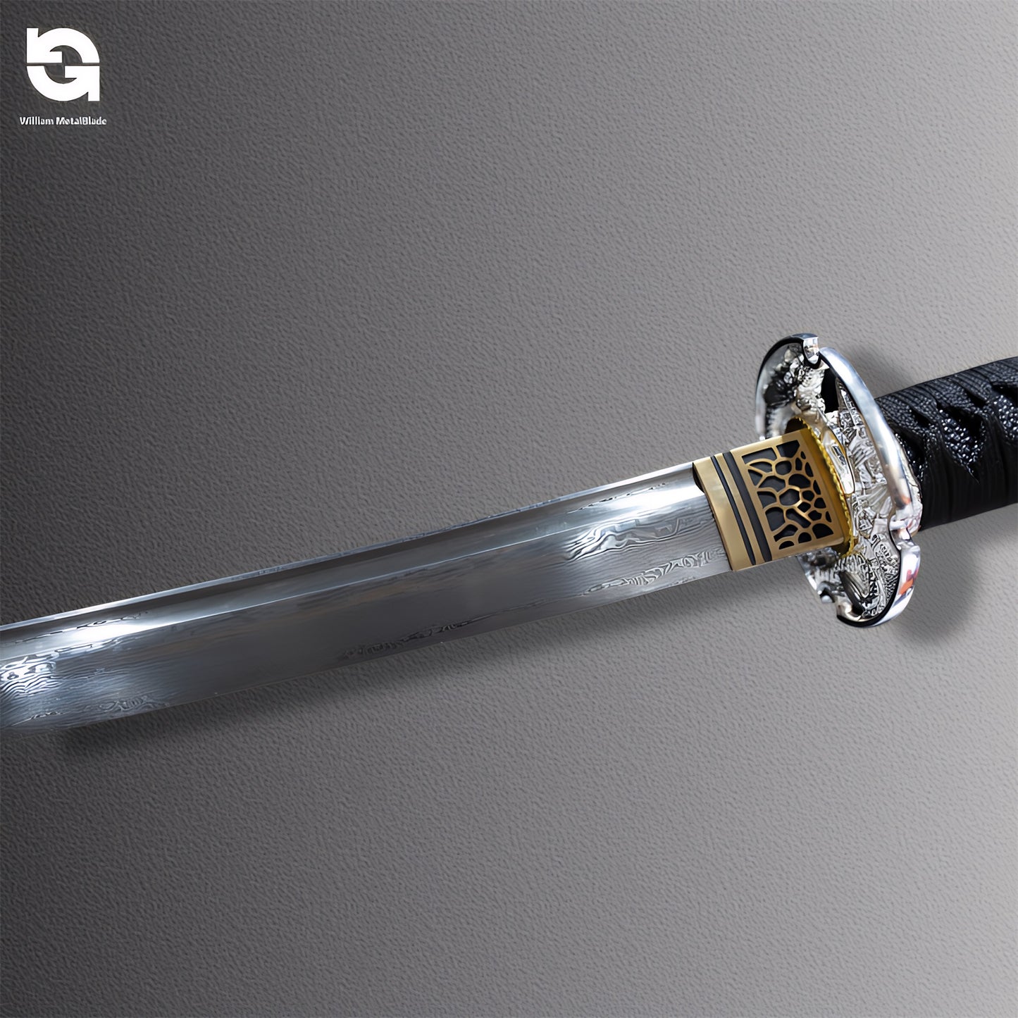Chinese Longquan Sword Pattern Steel Blunt Blade Katana Decoration
