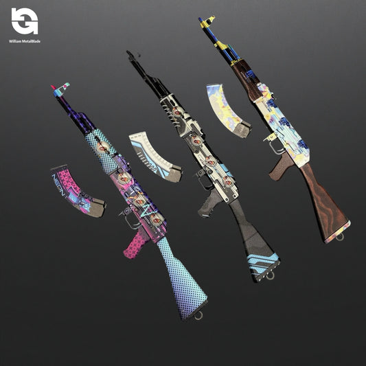 AK-47 Neon Rider Case Hardened And Vulcan Skin Gun Model  3 In 1 Pack