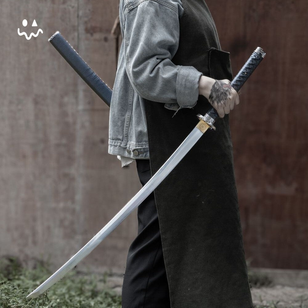 103cm/40.1" Handmade Black Katana Samurai Sword Manganese Steel Blunt Blade