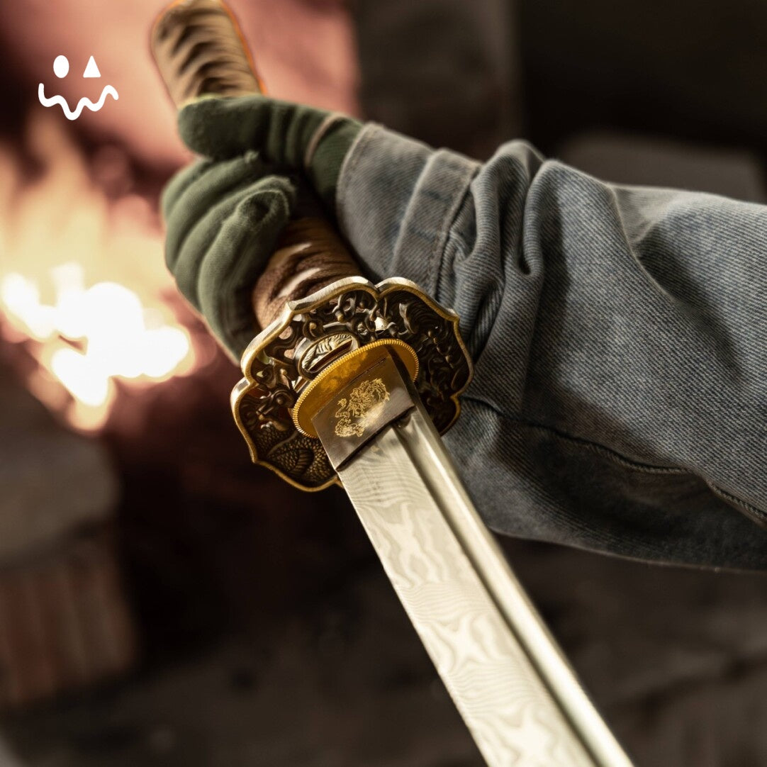 Handmade Katana Brown Cord Wrap Samurai Sword Carbon Steel Blade Display Collection Holiday Gift