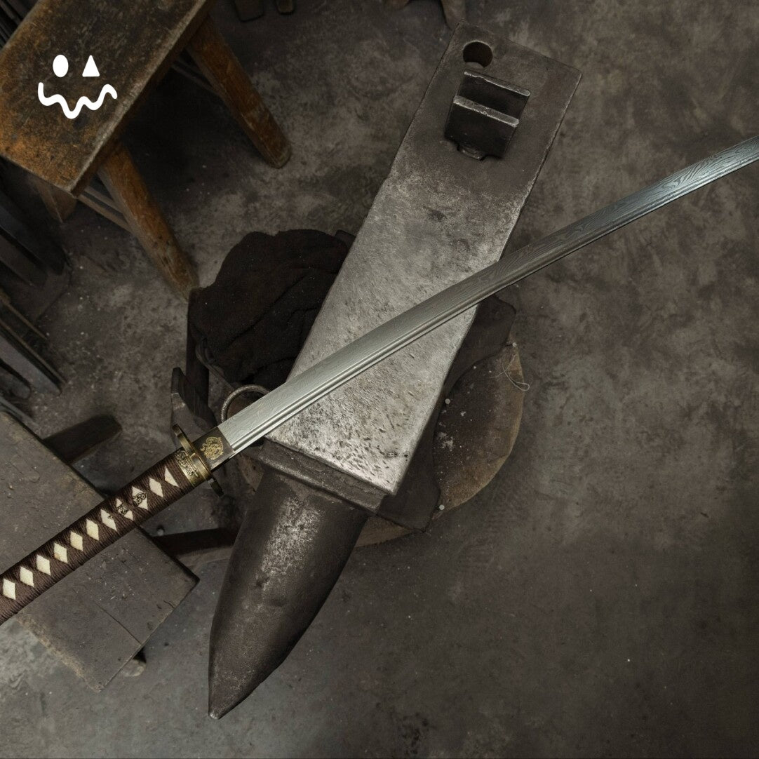 Handmade Katana Brown Cord Wrap Samurai Sword Carbon Steel Blade Display Collection Holiday Gift