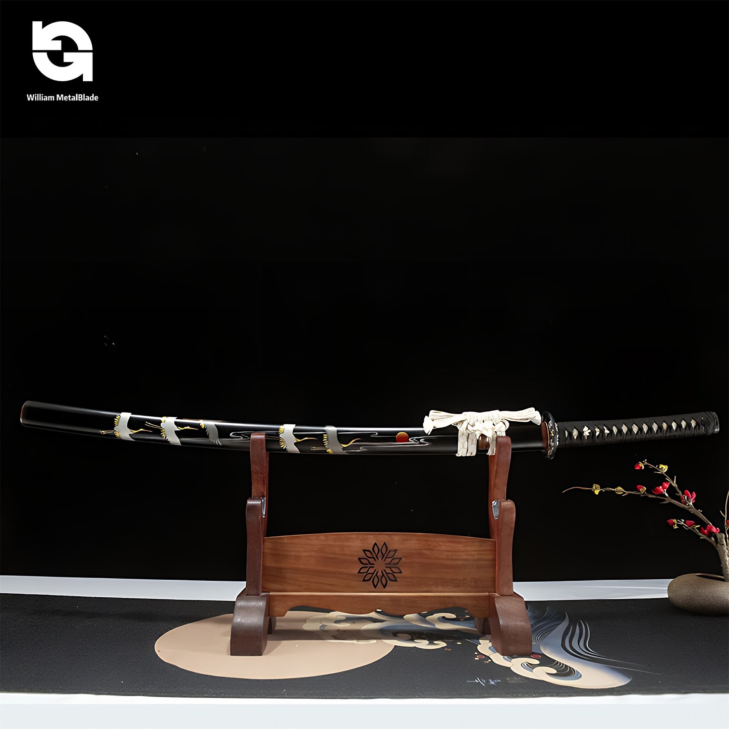 High-quality Handmade Short Dagger Damascus Pattern Blade Oriental Knife Blunt Katana 55CM/21.7"