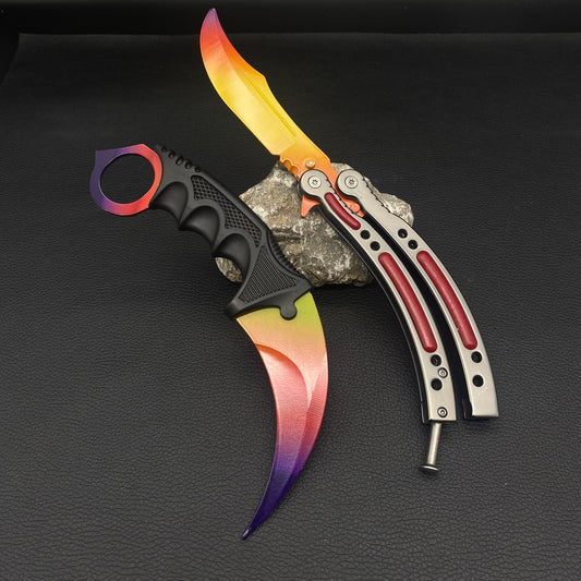 Fade Blunt Blade Karambit Trainer & Balisong Gift Box