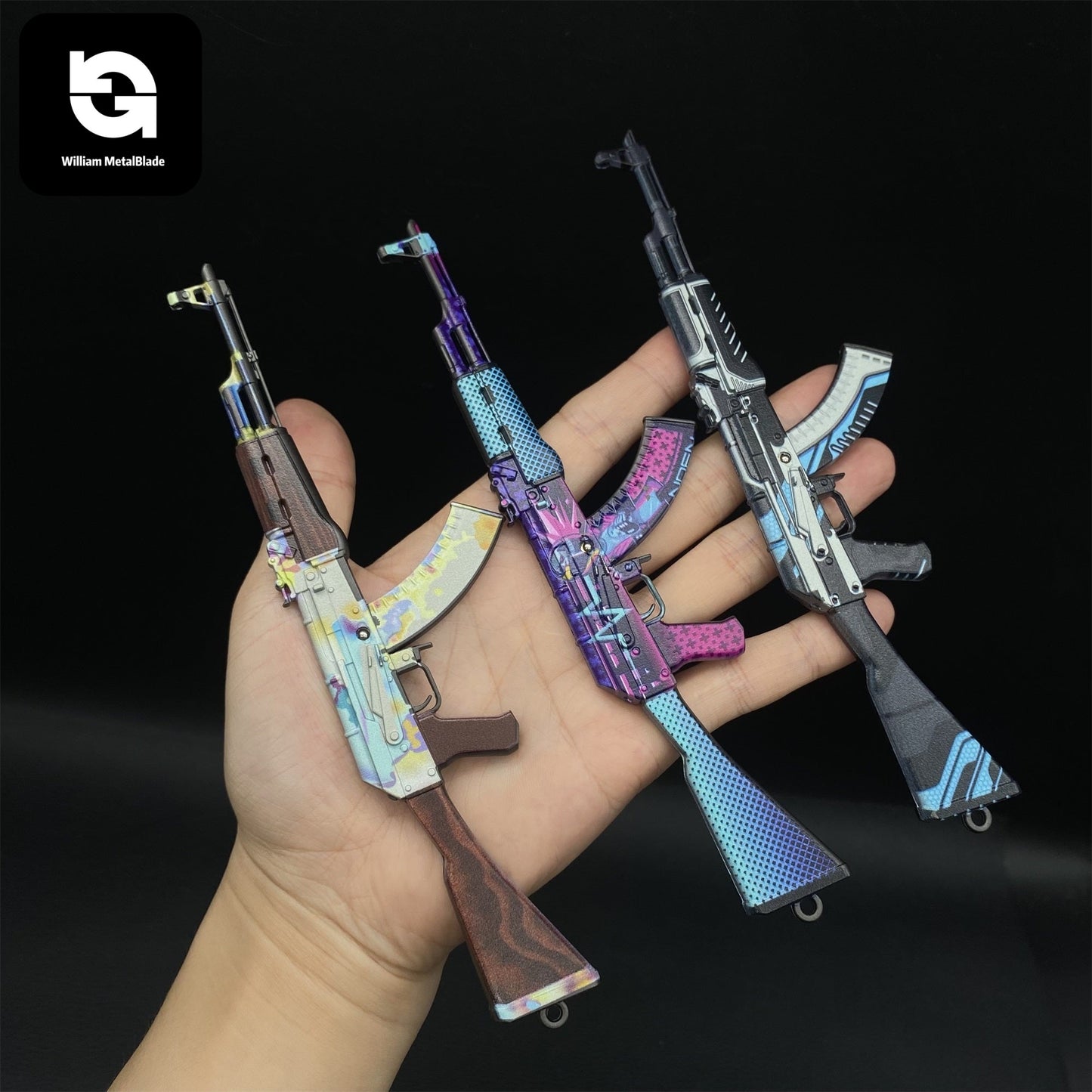 AK-47 Neon Rider Case Hardened And Vulcan Skin Gun Model  3 In 1 Pack