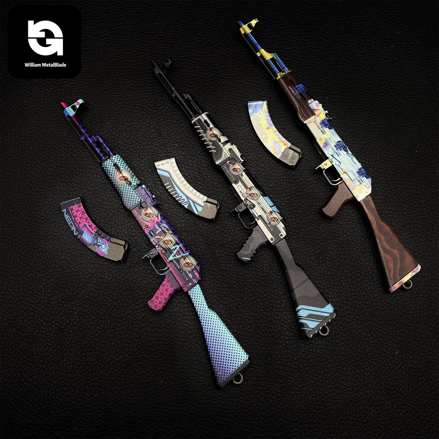 AK-47 Neon Rider Case Hardened And Vulcan Skin Gun Model  3 In 1 Pack