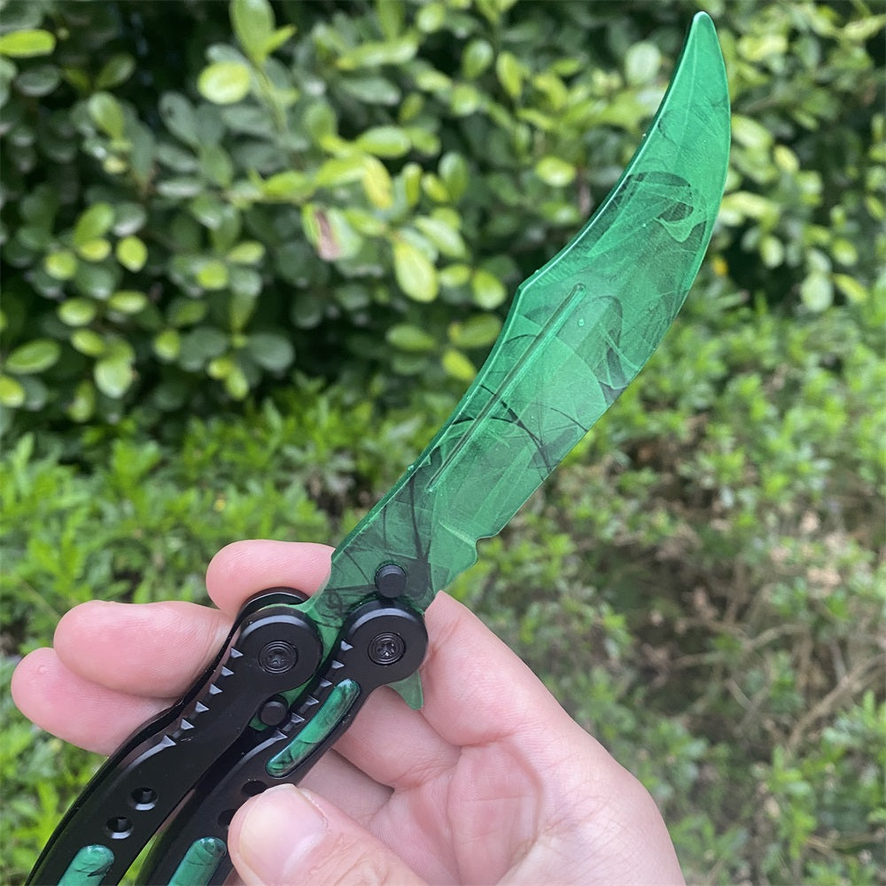 CSGO Gamma Doppler Balisong Blunt Blade Trainer Metal Replica