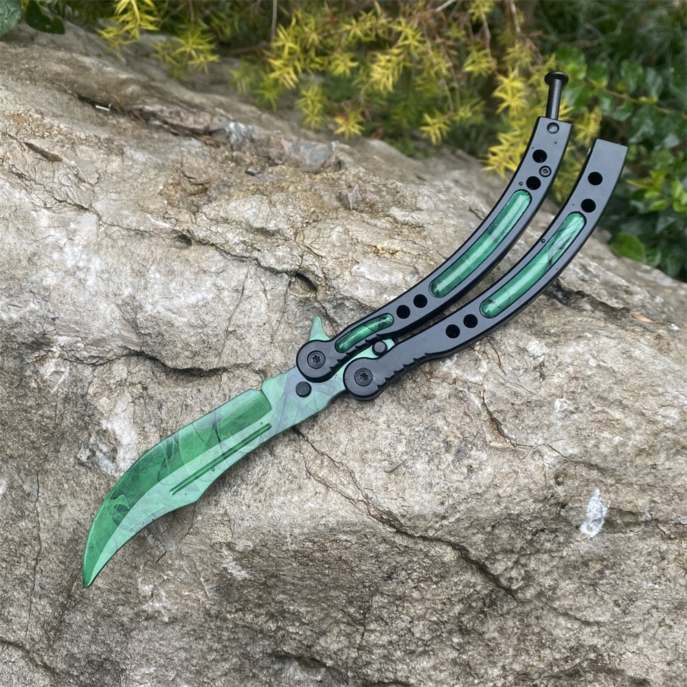 CSGO Gamma Doppler Balisong Blunt Blade Trainer Metal Replica