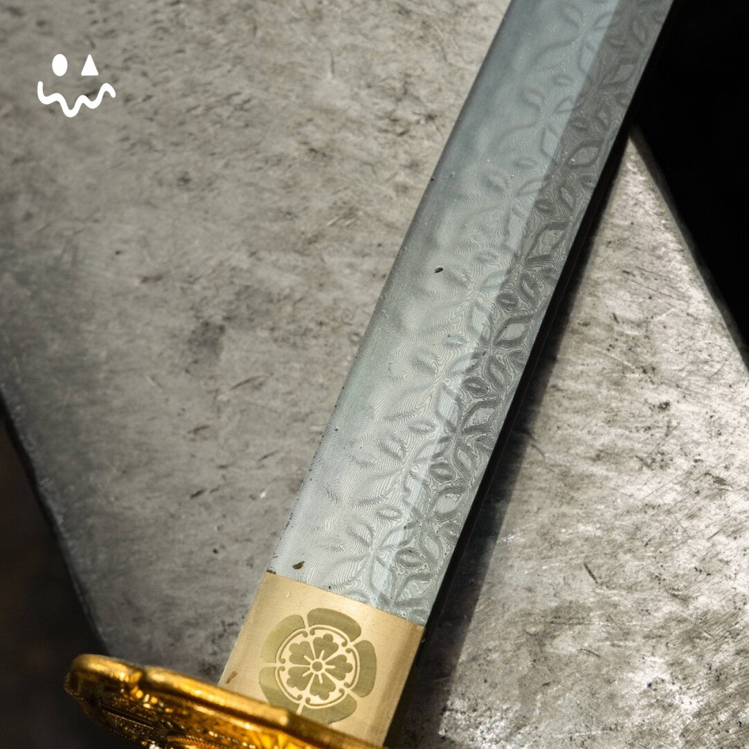 Gold Copper Katana Handmade Samurai Sword Gloss Lacquer Scabbard With Red-Brown Cord Wrap