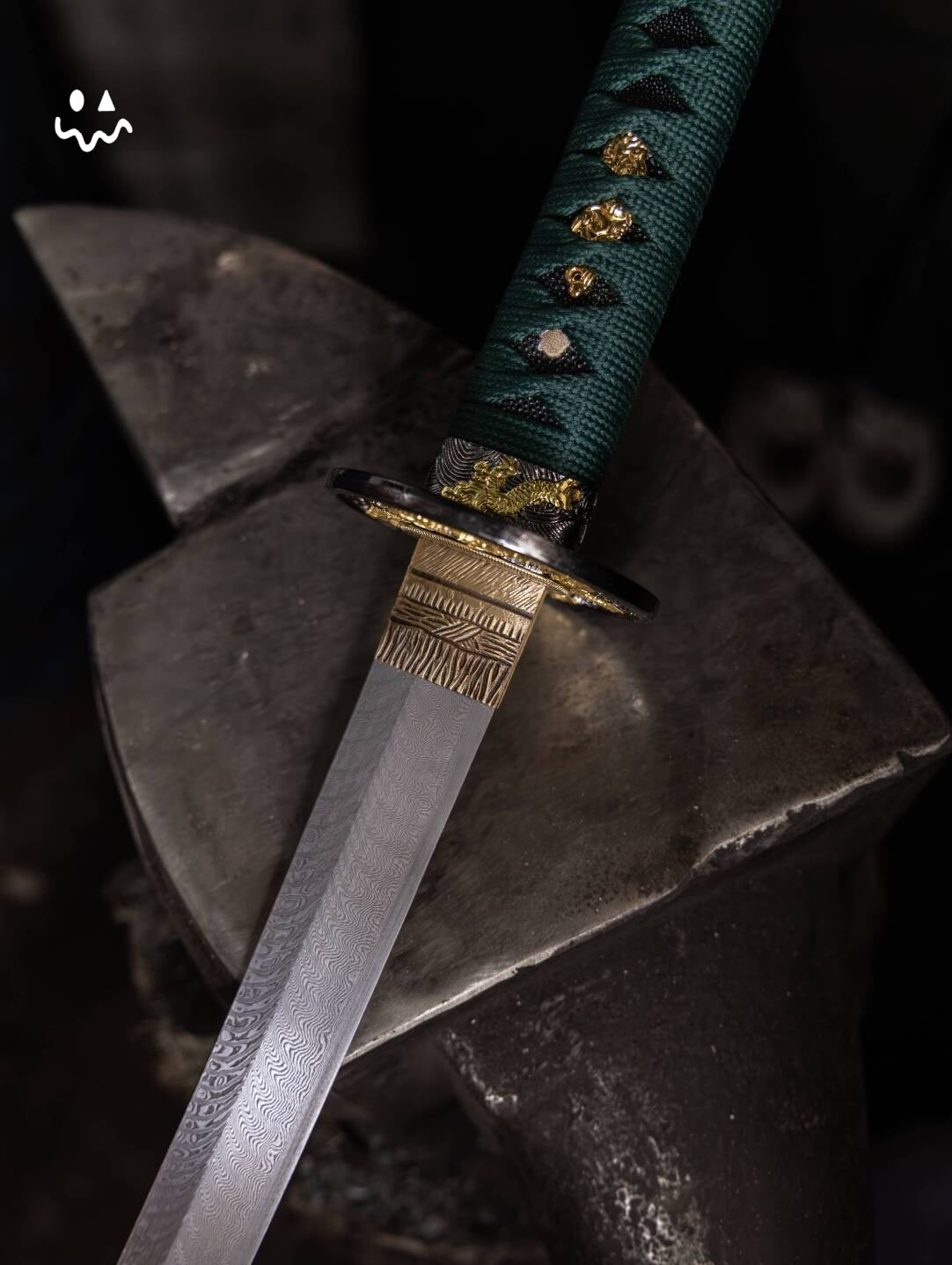 102cm/40.6"Handmade Green Katana Samurai Sword with Polished Rayskin Scabbard Green Cord Wrap