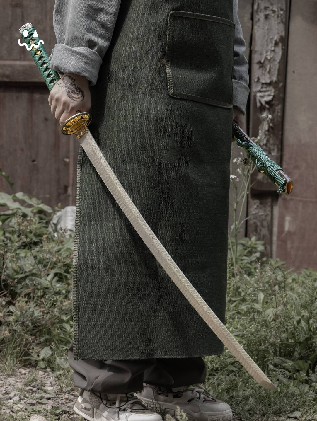 102cm/40.6"Handmade Green Katana Samurai Sword with Polished Rayskin Scabbard Green Cord Wrap