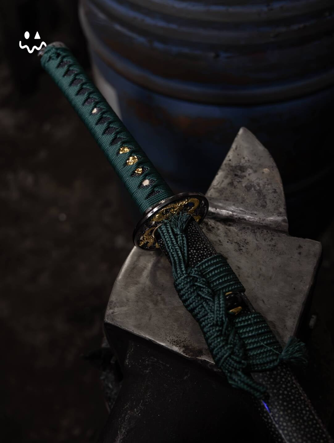 102cm/40.6"Handmade Green Katana Samurai Sword with Polished Rayskin Scabbard Green Cord Wrap