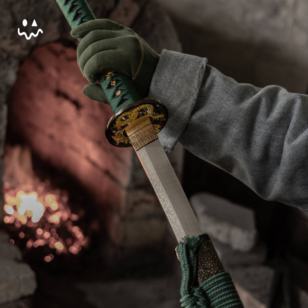 102cm/40.6"Handmade Green Katana Samurai Sword with Polished Rayskin Scabbard Green Cord Wrap
