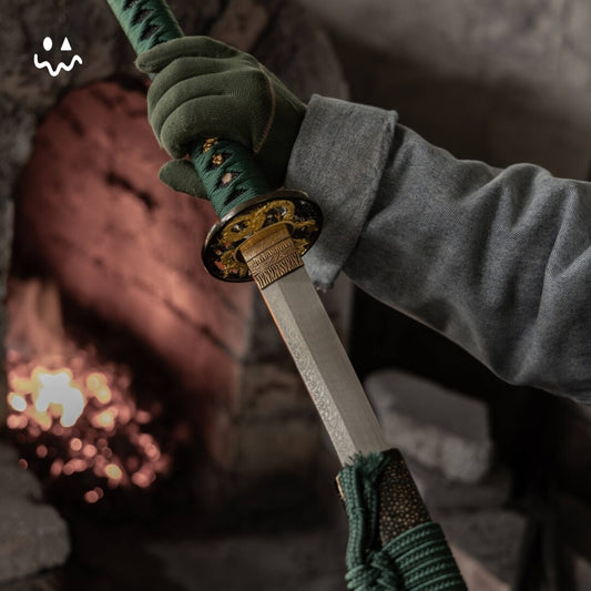 102cm/40.6"Handmade Green Katana Samurai Sword with Polished Rayskin Scabbard Green Cord Wrap