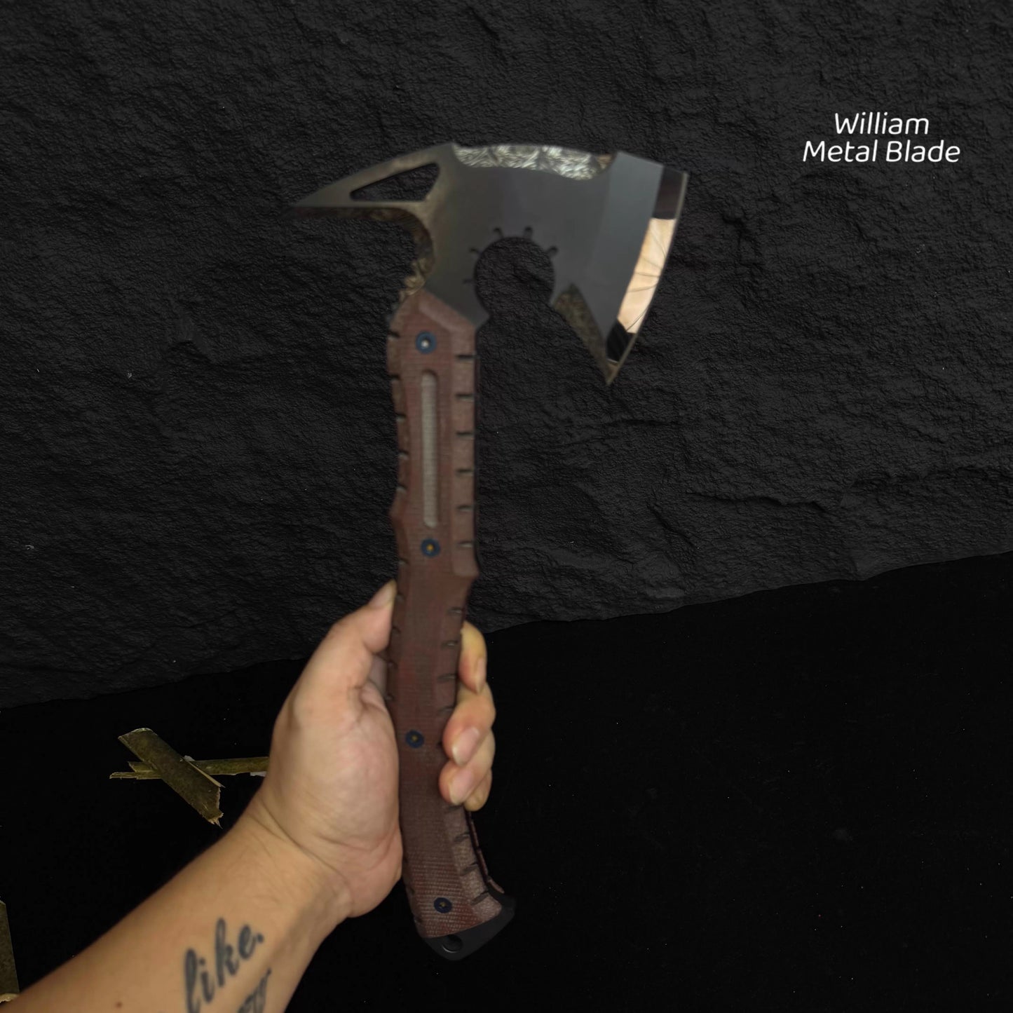 Handmade DC53 Steel Liquid Mirror Surface Re9 Leon Tactical Axe Full Scale 13.7"