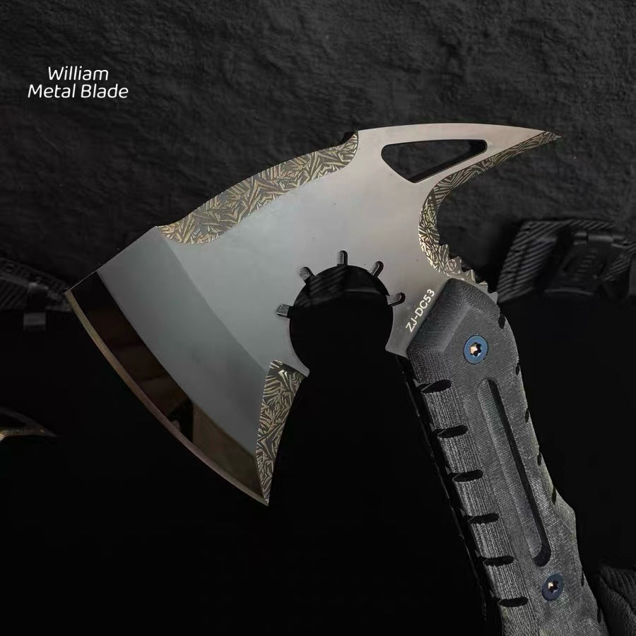 Handmade DC53 Steel Liquid Mirror Surface Re9 Leon Tactical Axe Full Scale 13.7"