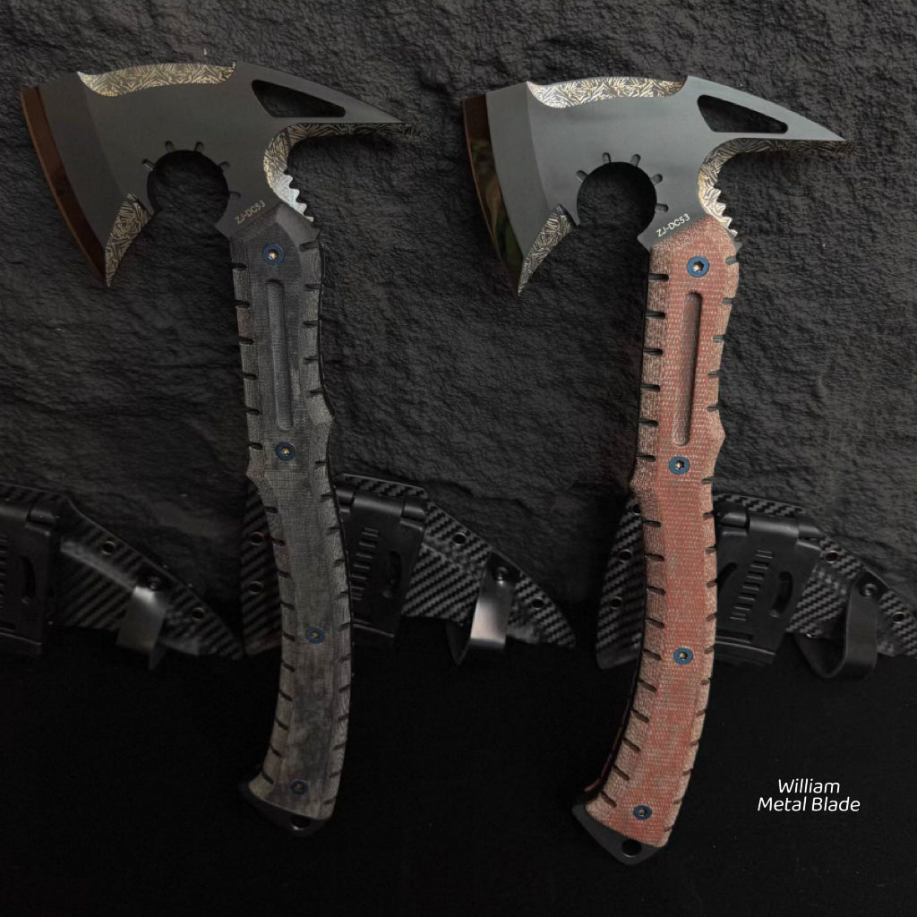 Handmade DC53 Steel Liquid Mirror Surface Re9 Leon Tactical Axe Full Scale 13.7"