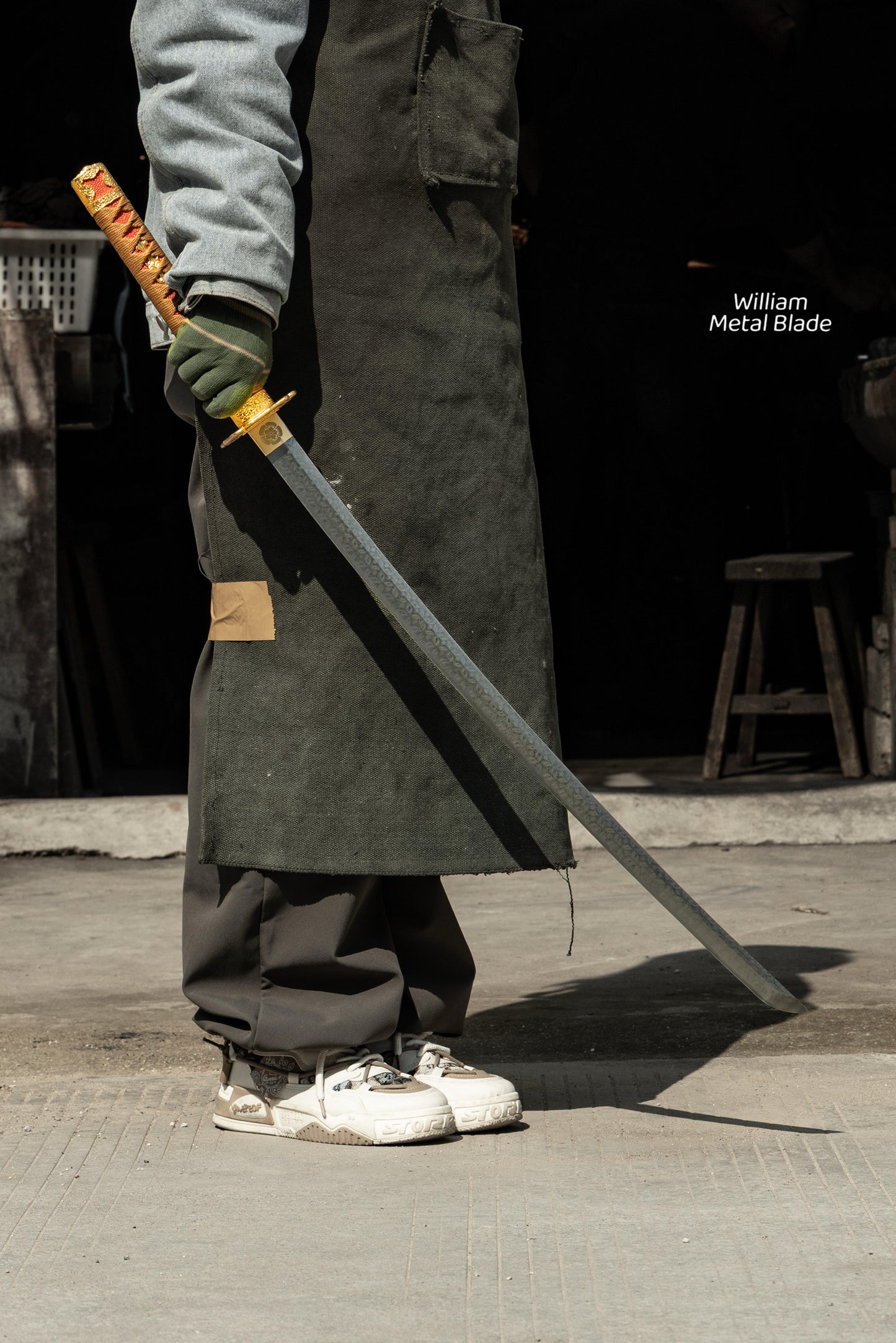 Gold Copper Katana Handmade Samurai Sword Gloss Lacquer Scabbard With Red-Brown Cord Wrap