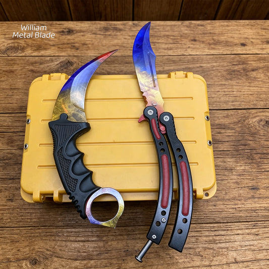 Marble Fade Skin Karambit Trainer & Balisong Knife Gift Case