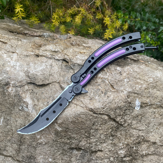 CSGO Ultraviolet Knife Balisong Blunt Blade Trainer Metal Replica