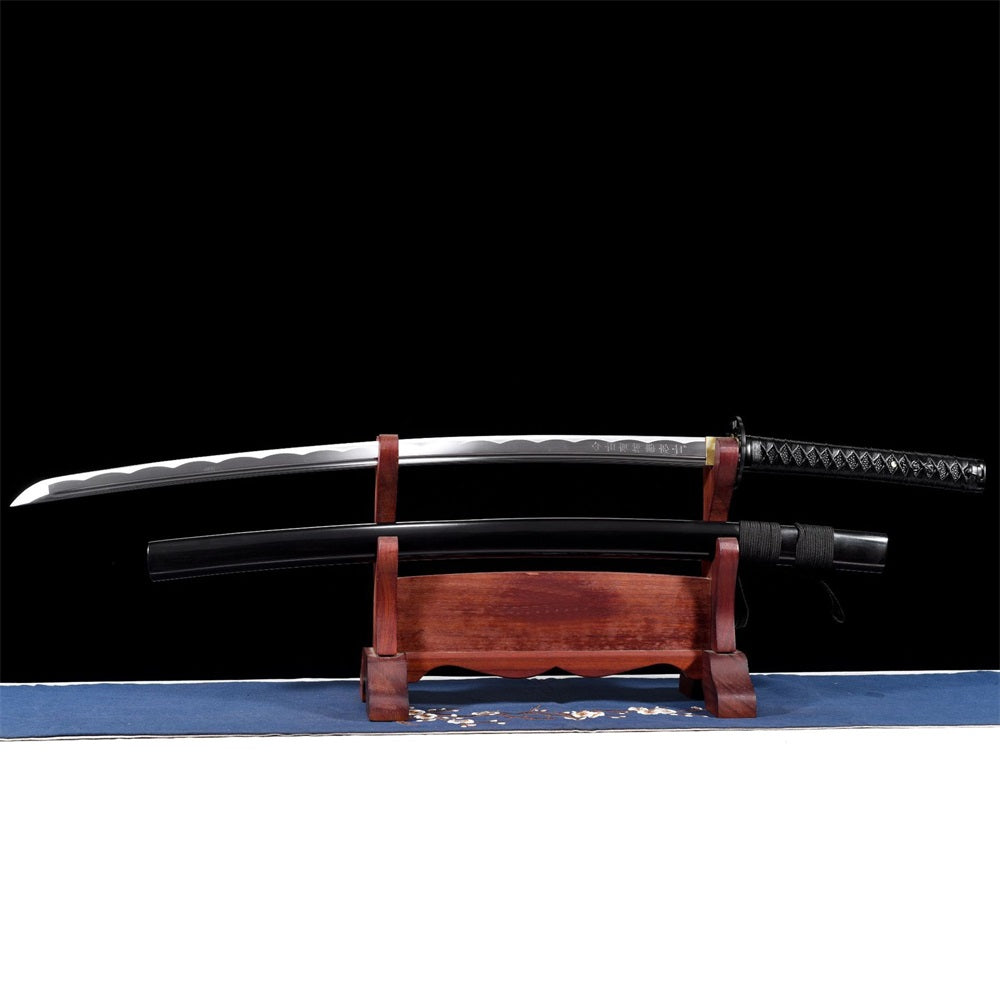 102CM/40.1" Life-size Black Katana Carbon Steel Blunt Blade Metal Sword