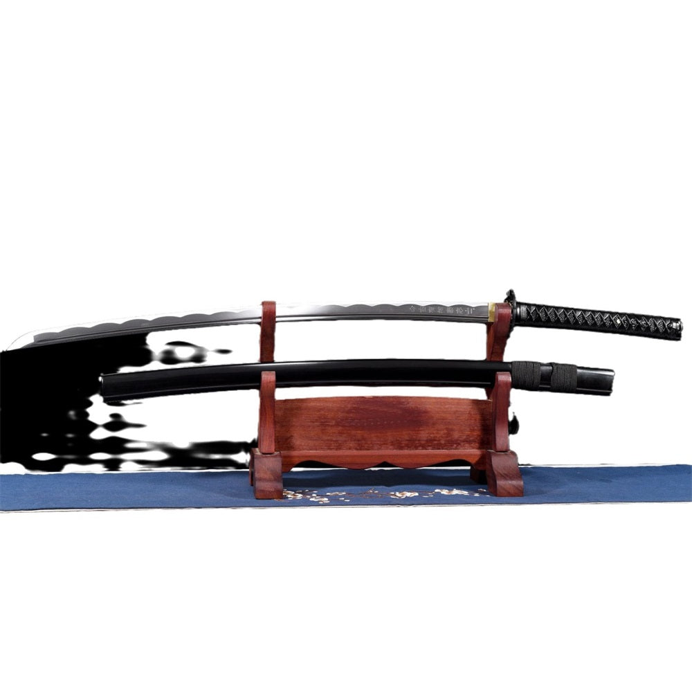 102CM/40.1" Life-size Black Katana Carbon Steel Blunt Blade Metal Sword