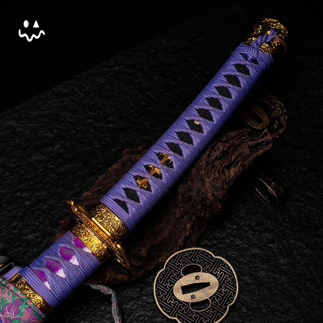 103cm/40.1" Handmade Purple Katana Samurai Sword Steel Blunt Blade