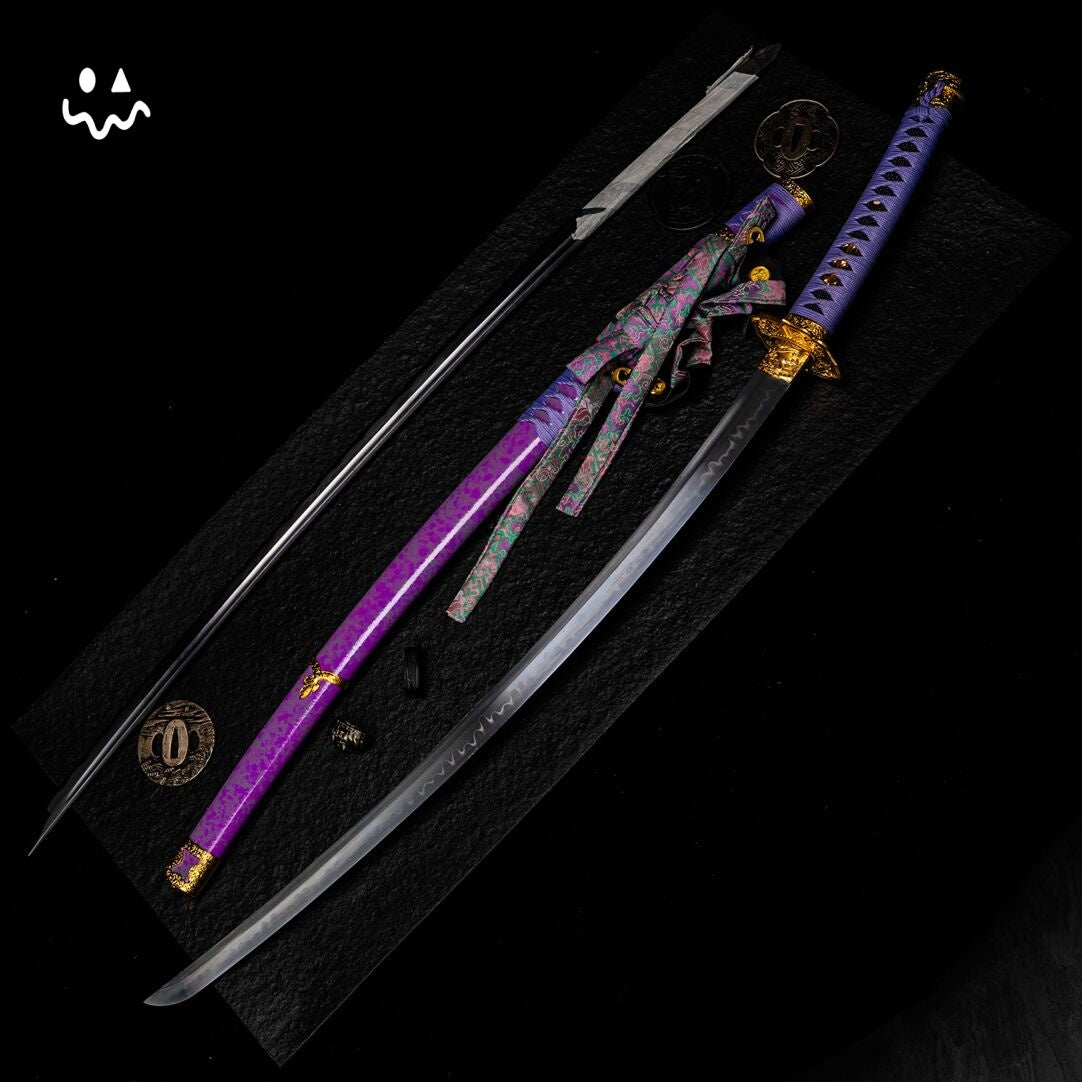 103cm/40.1" Handmade Purple Katana Samurai Sword Steel Blunt Blade
