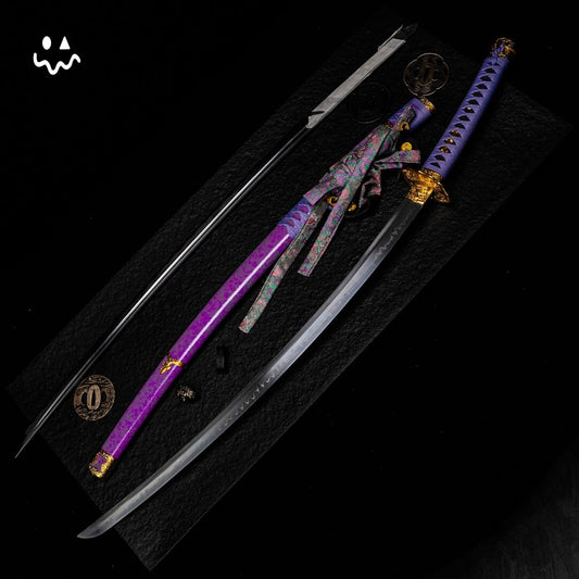103cm/40.1" Handmade Purple Katana Samurai Sword Steel Blunt Blade