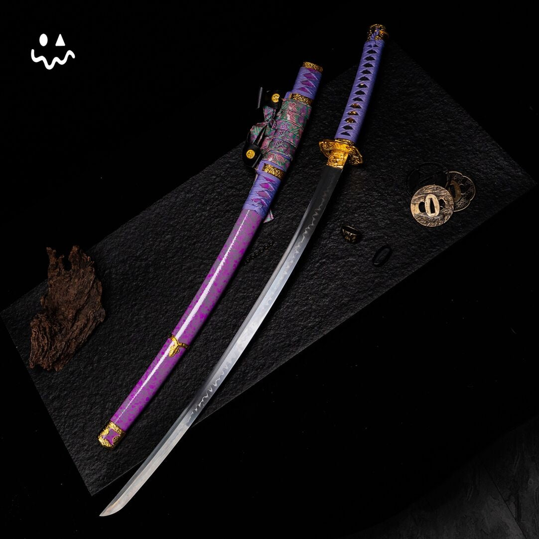 103cm/40.1" Handmade Purple Katana Samurai Sword Steel Blunt Blade