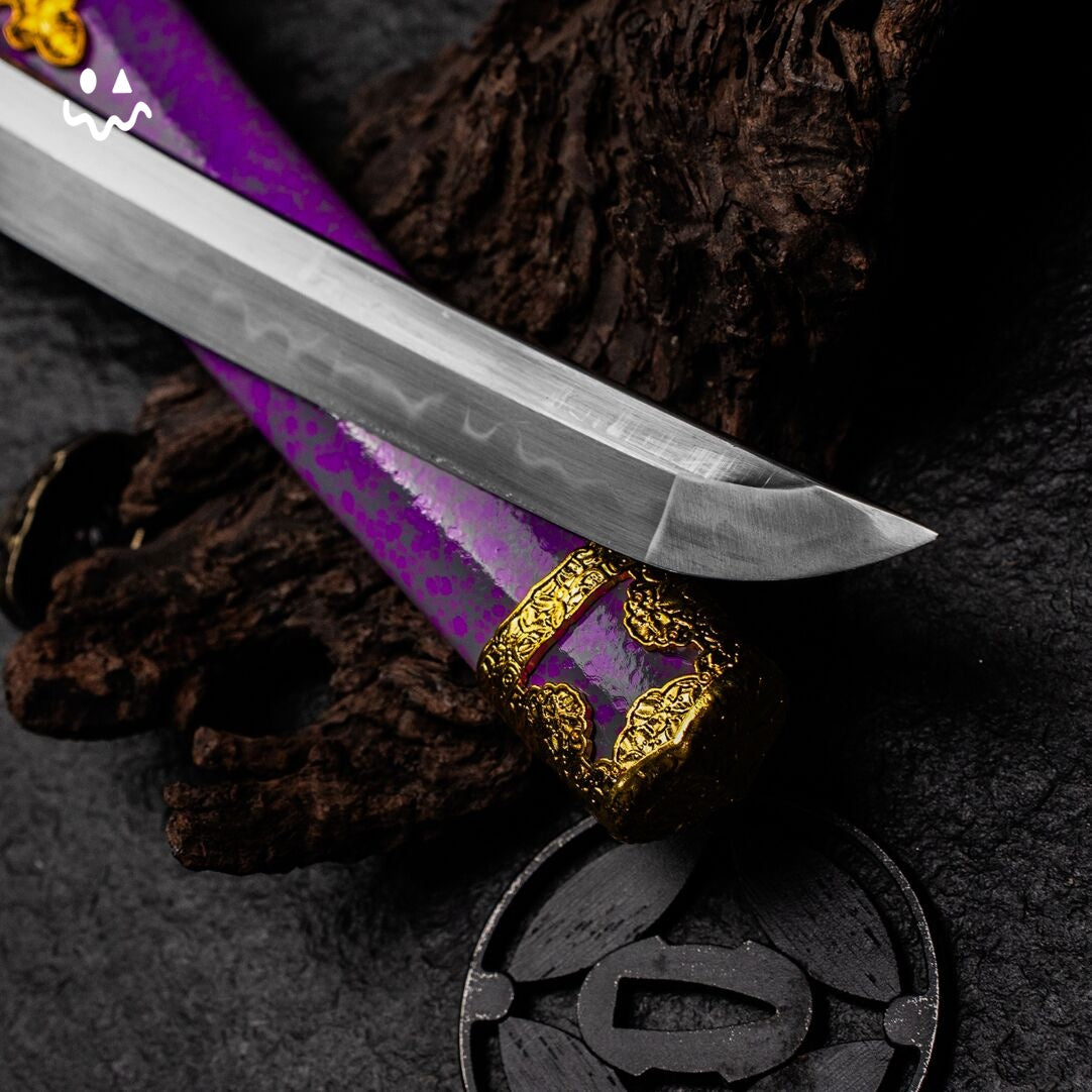 103cm/40.1" Handmade Purple Katana Samurai Sword Steel Blunt Blade