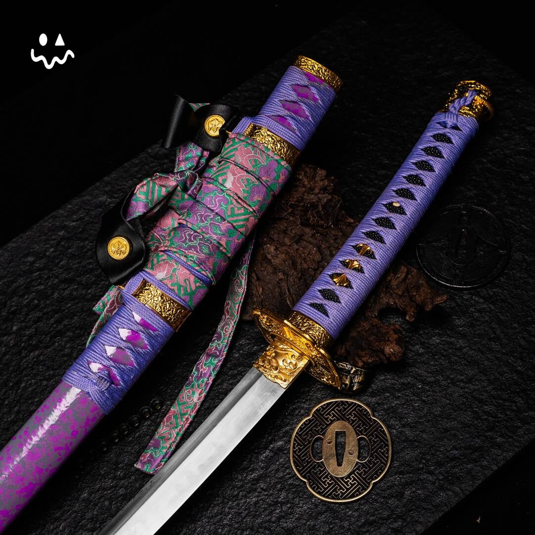 103cm/40.1" Handmade Purple Katana Samurai Sword Steel Blunt Blade