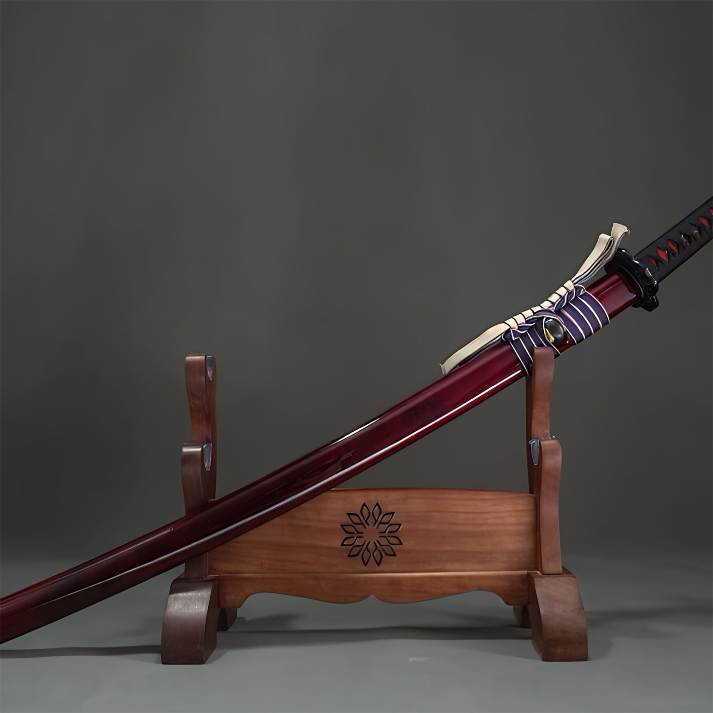 Longquan Sword Pattern Steel Blunt Blade Red Blood Katana Decoration