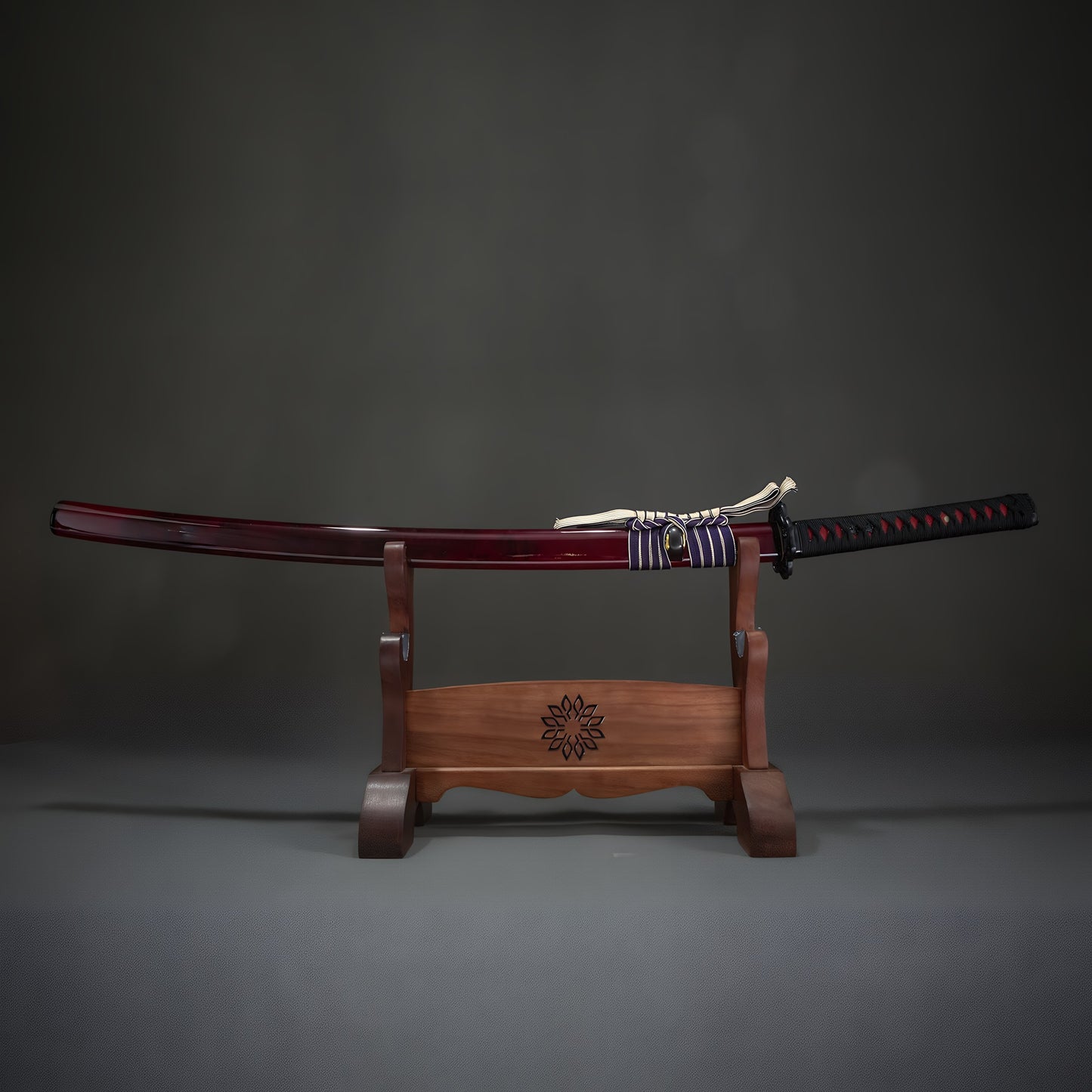 Longquan Sword Pattern Steel Blunt Blade Red Blood Katana Decoration