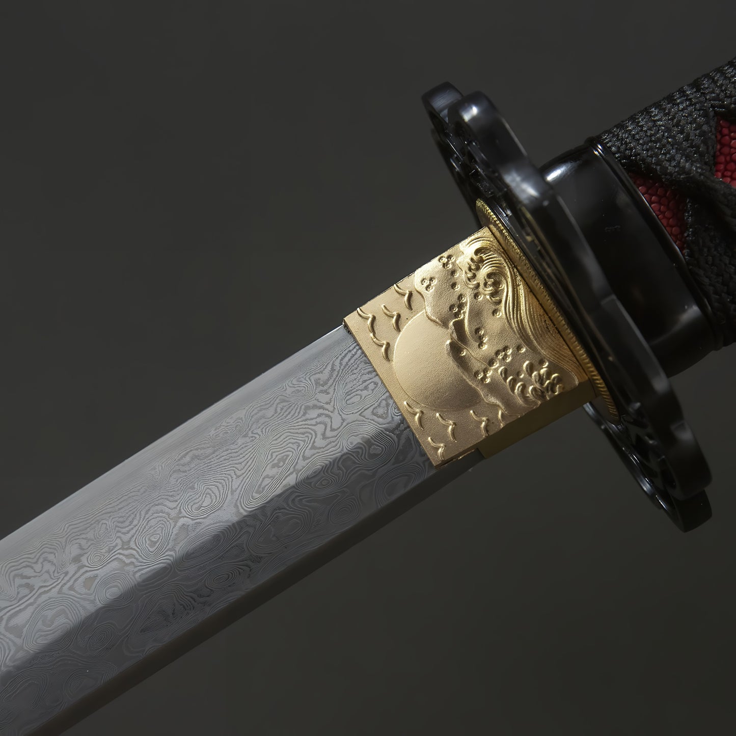 Longquan Sword Pattern Steel Blunt Blade Red Blood Katana Decoration